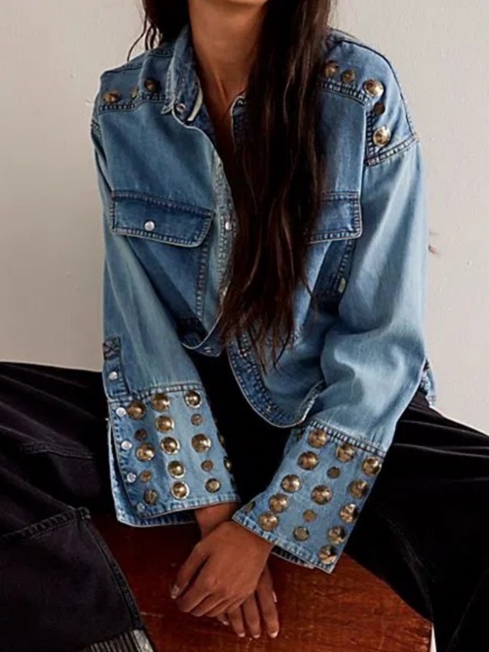 Free People We The Free Austin Denim Jacket Size Large RT $198